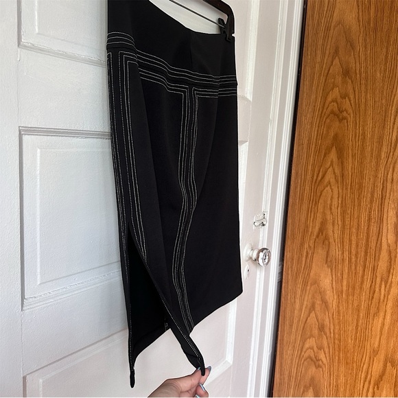 Vintage Express Black High Waist Bodycon Pencil Skirt Contrast Stitching Stretch - Picture 7 of 15